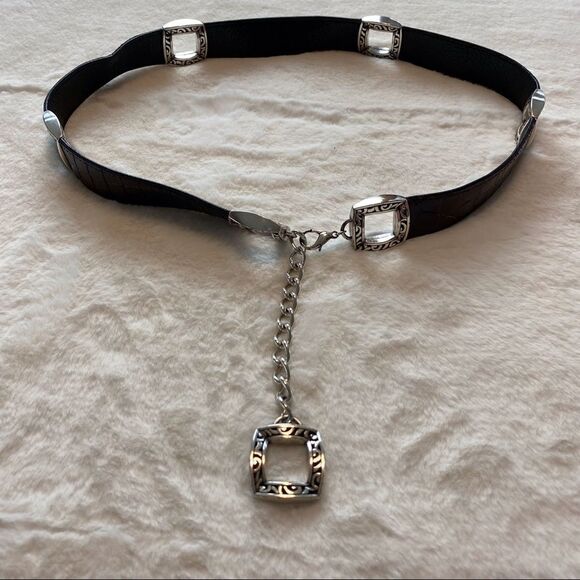Leather Reversible Belt with Silver Tone Hardware - Picture 1 of 9